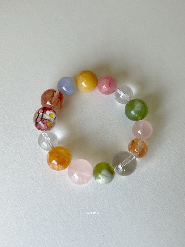 萤石（处理）mumu 彩色夏日百搭弹力绳多巴胺复古撞色手链