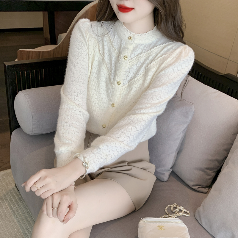 春秋季2025年立领蕾丝衬衫女法式洋气减龄上衣女时尚长袖通勤衬衣