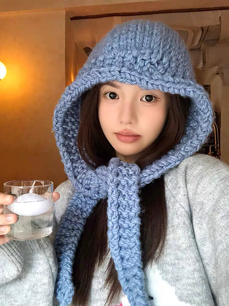 韩系纯色简约巴拉克拉法帽女秋冬针织保暖拉法帽子冬季包头雷锋帽