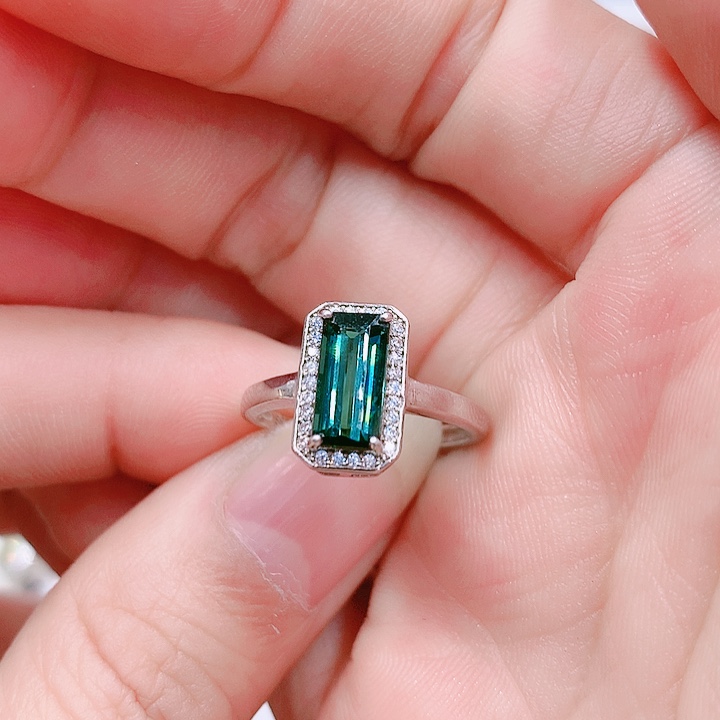 碧玺戒指银S925镶嵌5✖️10