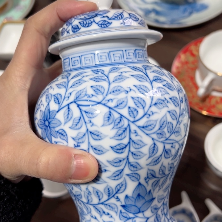 杯手绘微瑕将军罐陶瓷