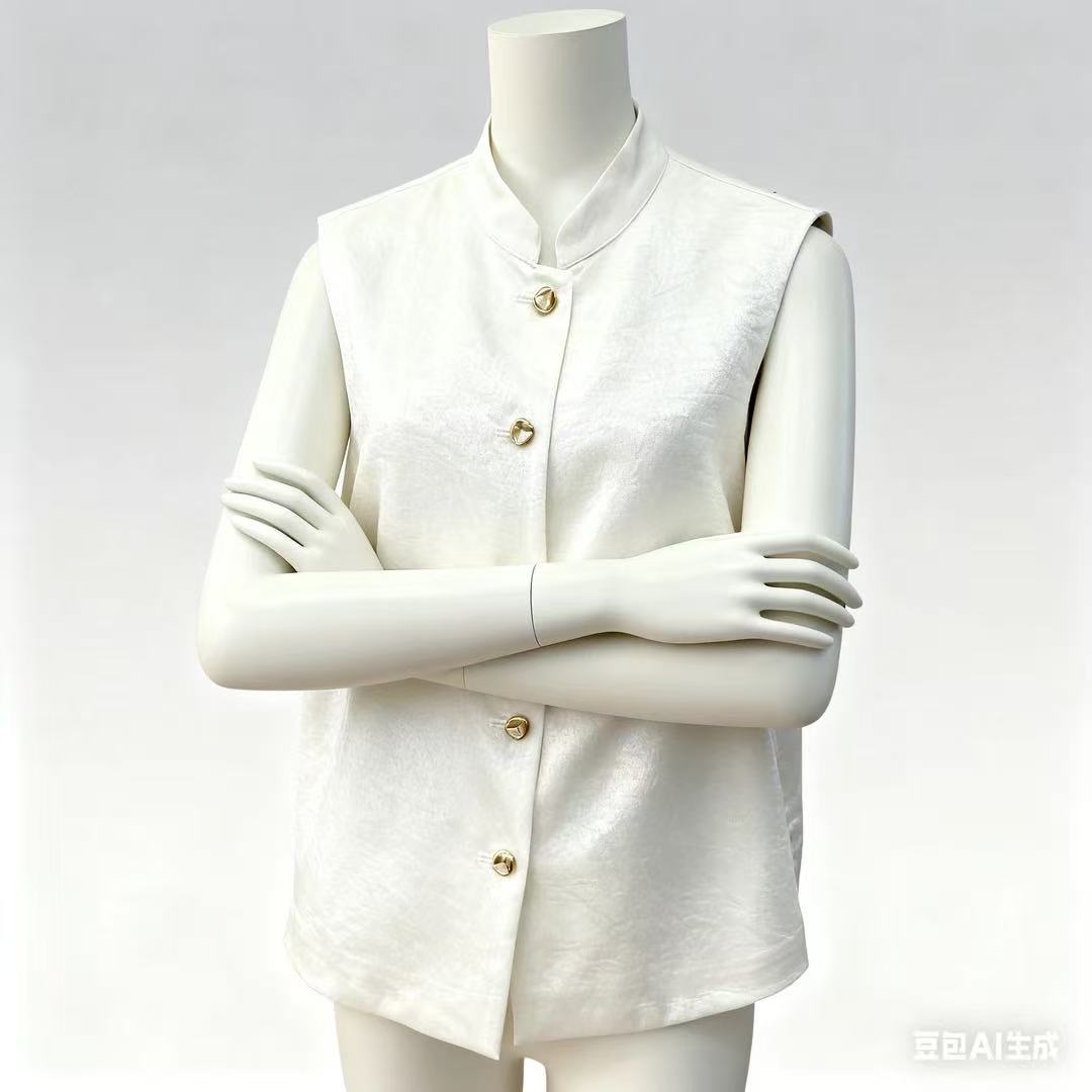 (南油小敏/新中式马甲）短款纯色修身型薄款V领新中式马夹