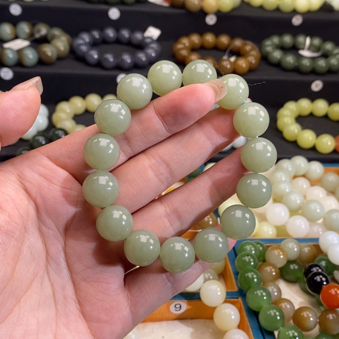 和田玉手链 14MM未镶嵌且末蓝