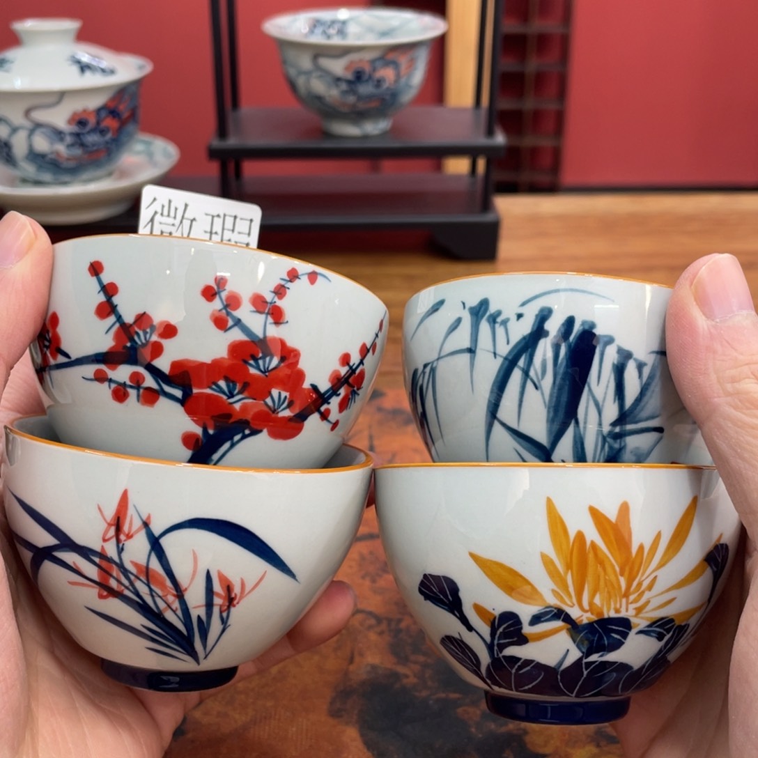 釉下手绘茶具微瑕