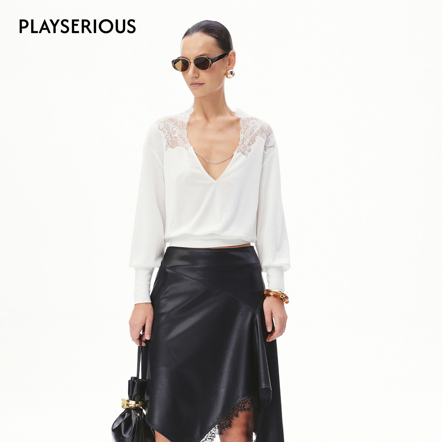 【慎婕同款】CNLEEWEI 2026春季新款正反两穿针织上衣半裙套装女