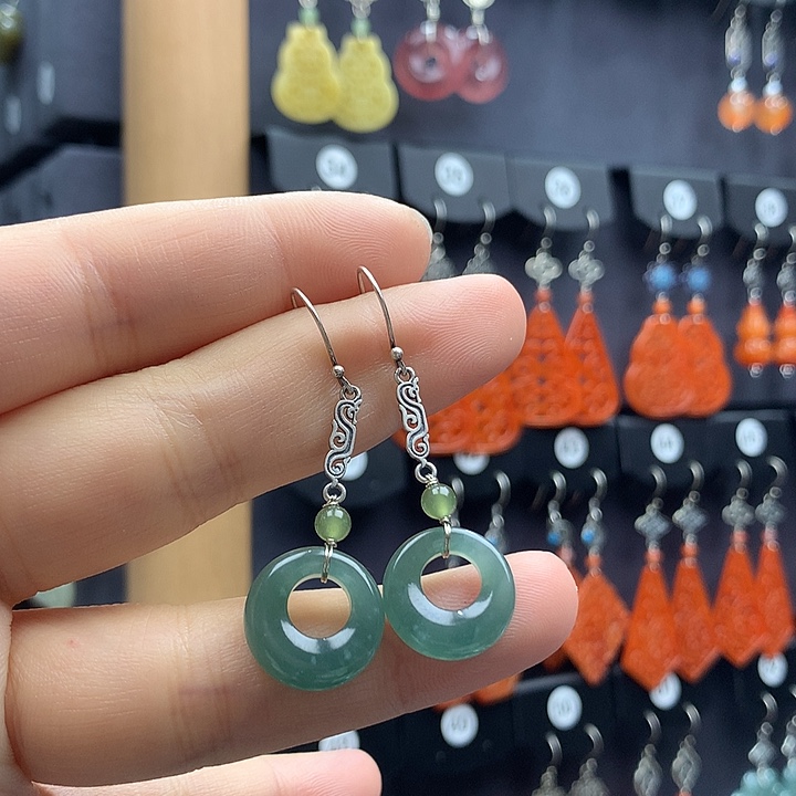 翡翠耳饰银S925镶嵌华*梅5555