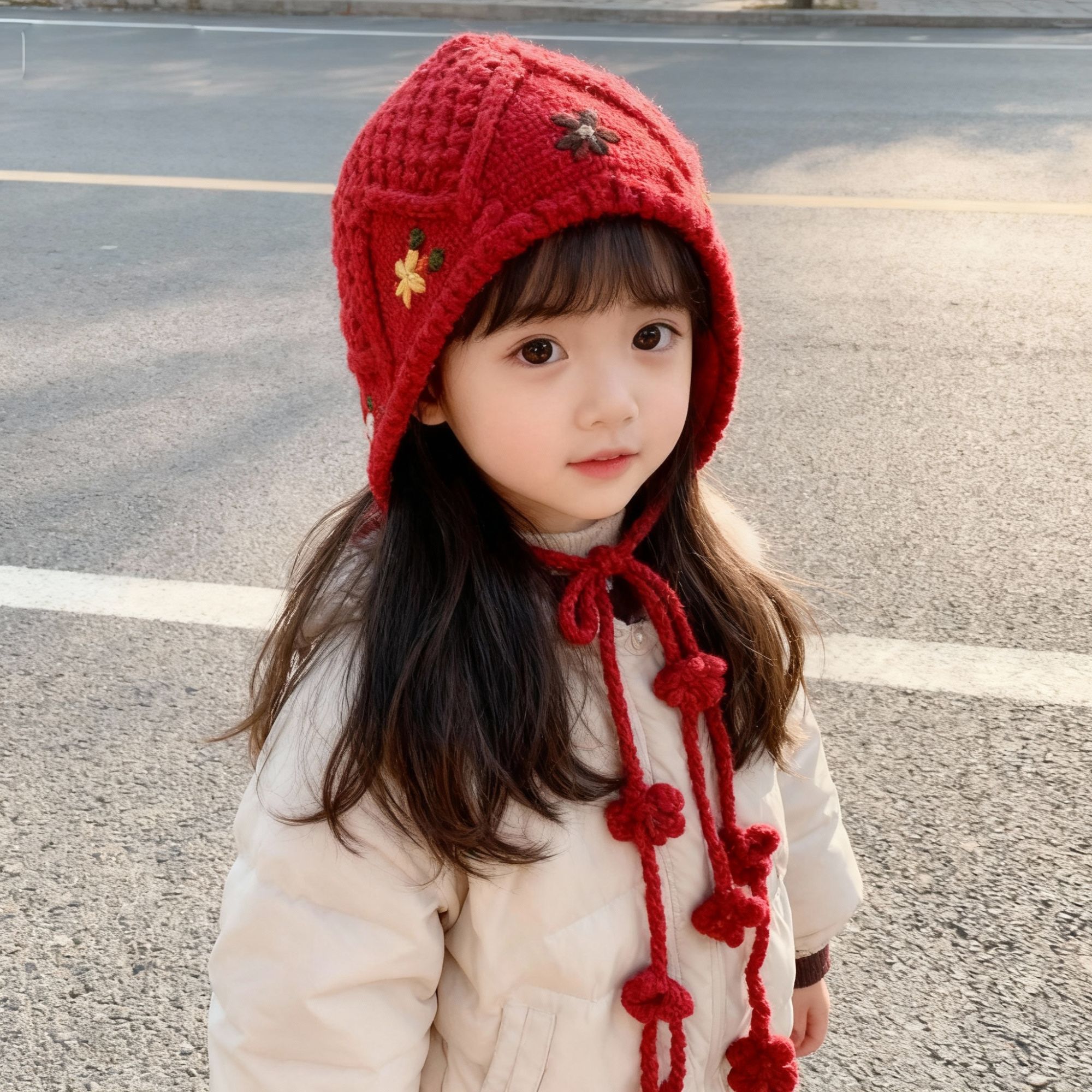 宝宝帽子秋冬可爱花朵流苏针织帽女童百搭护耳保暖洋气加厚毛线帽