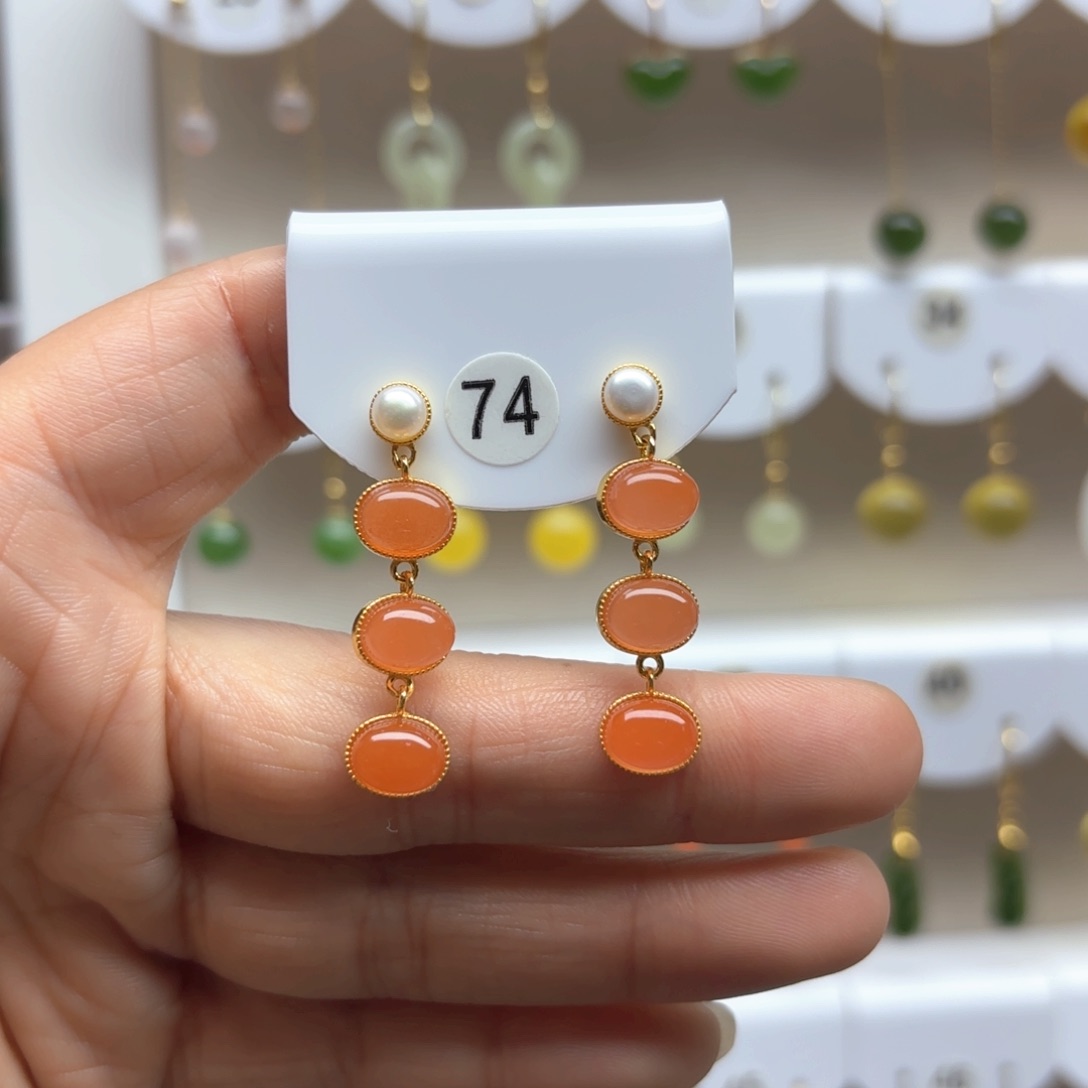 南红玛瑙耳饰银S925镶嵌