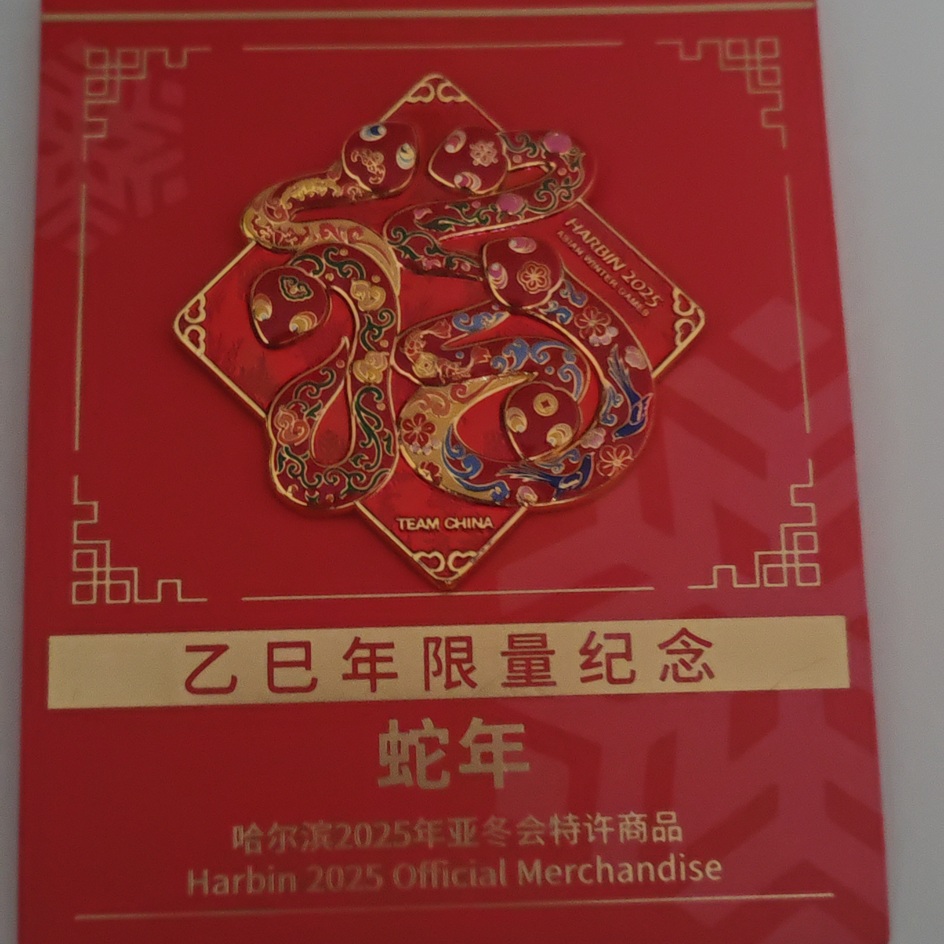亚冬会中国国家队联名款五福献蛇徽章送小礼品