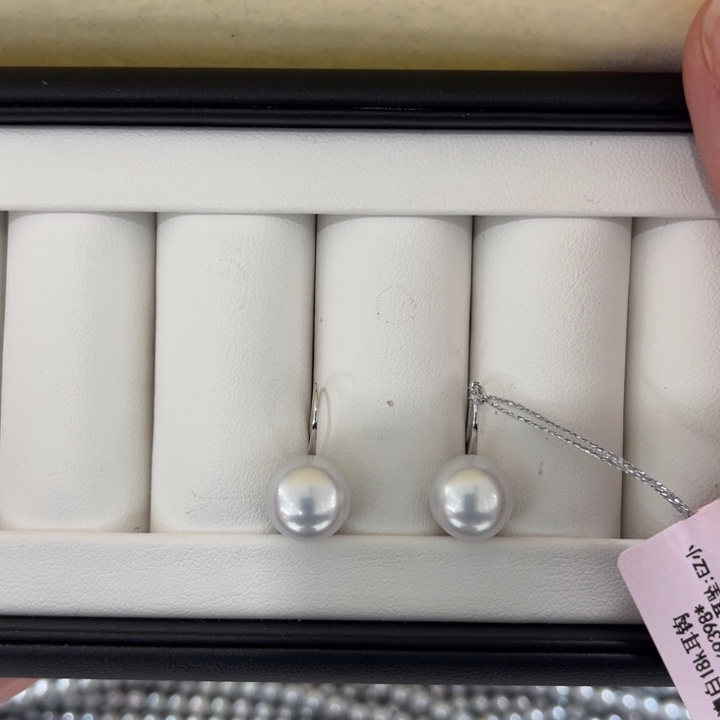海水珍珠上新澳白高跟鞋耳钩10-11mm18K金镶嵌