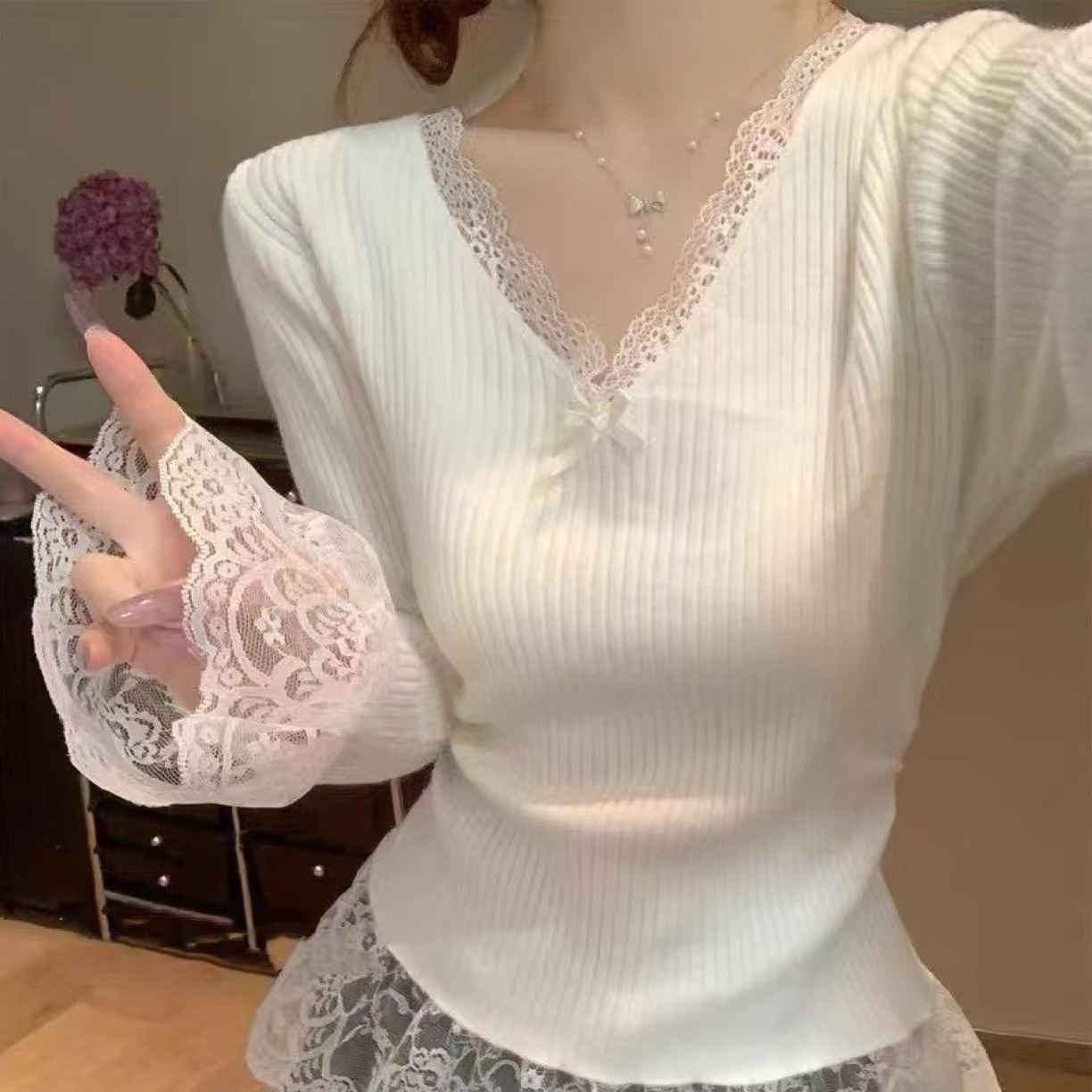 半高领树脂固色拼接女毛针织衫长袖秋冬气质修身百搭