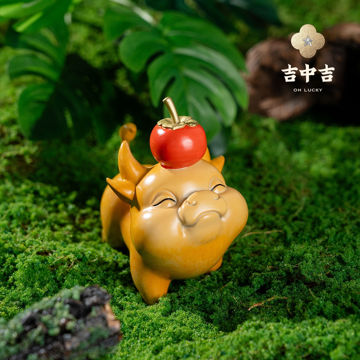 吉中吉·铜《牛柿》Q版牛柿子摆件 车内饰品摆件 电脑桌摆件