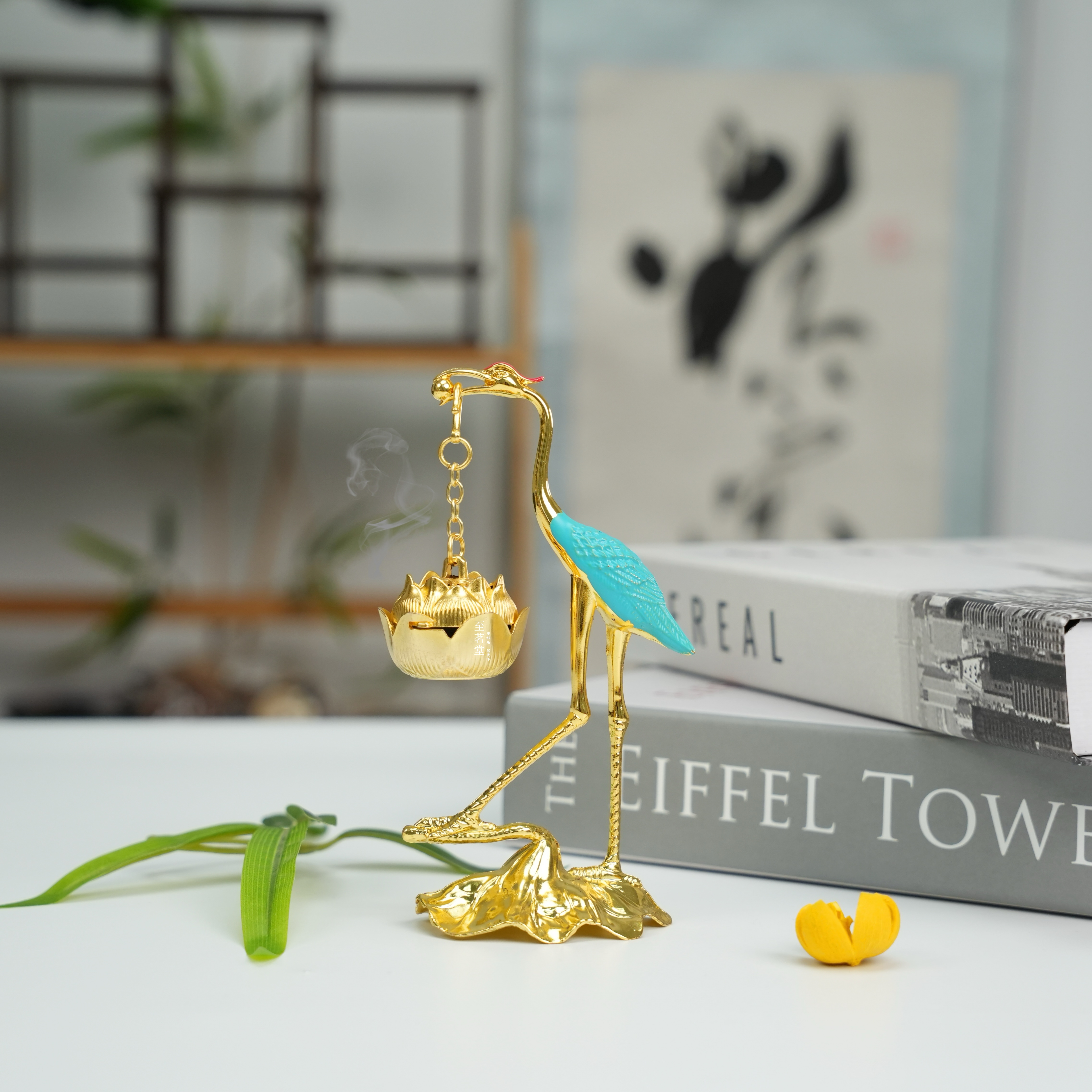 合金仙鹤香炉香插（黄色）