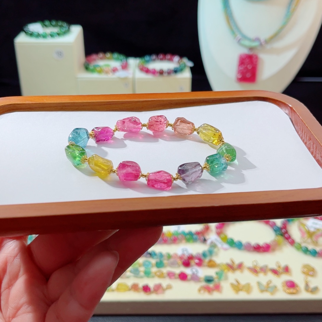 碧玺手串18K金镶嵌手串