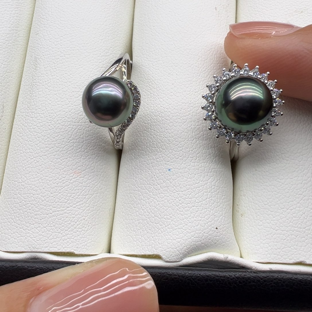 海水珍珠银S925镶嵌大溪地黑珍珠8-9mm戒指