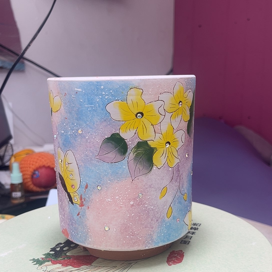 红陶且***吟纯手工手绘红桃泥，多落花盆