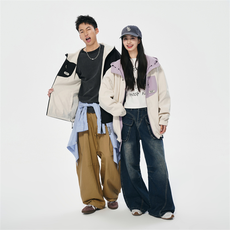 【新品，双面可穿】秋冬新品连帽春季撞色夹克加厚加绒秋冬宽松外套