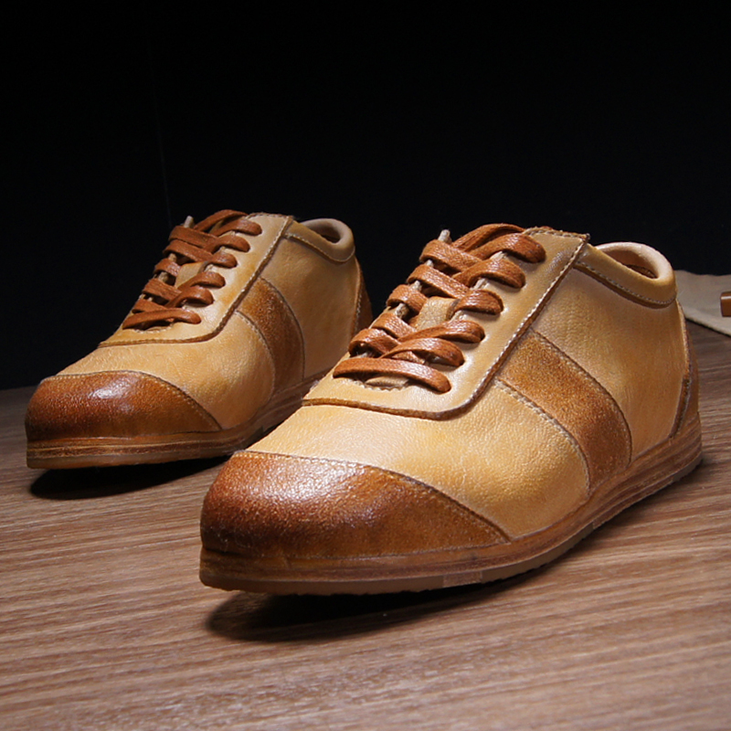 虫二坊重水洗休闲板鞋男树膏骆驼皮手工复古皮底运动皮鞋耐穿防臭