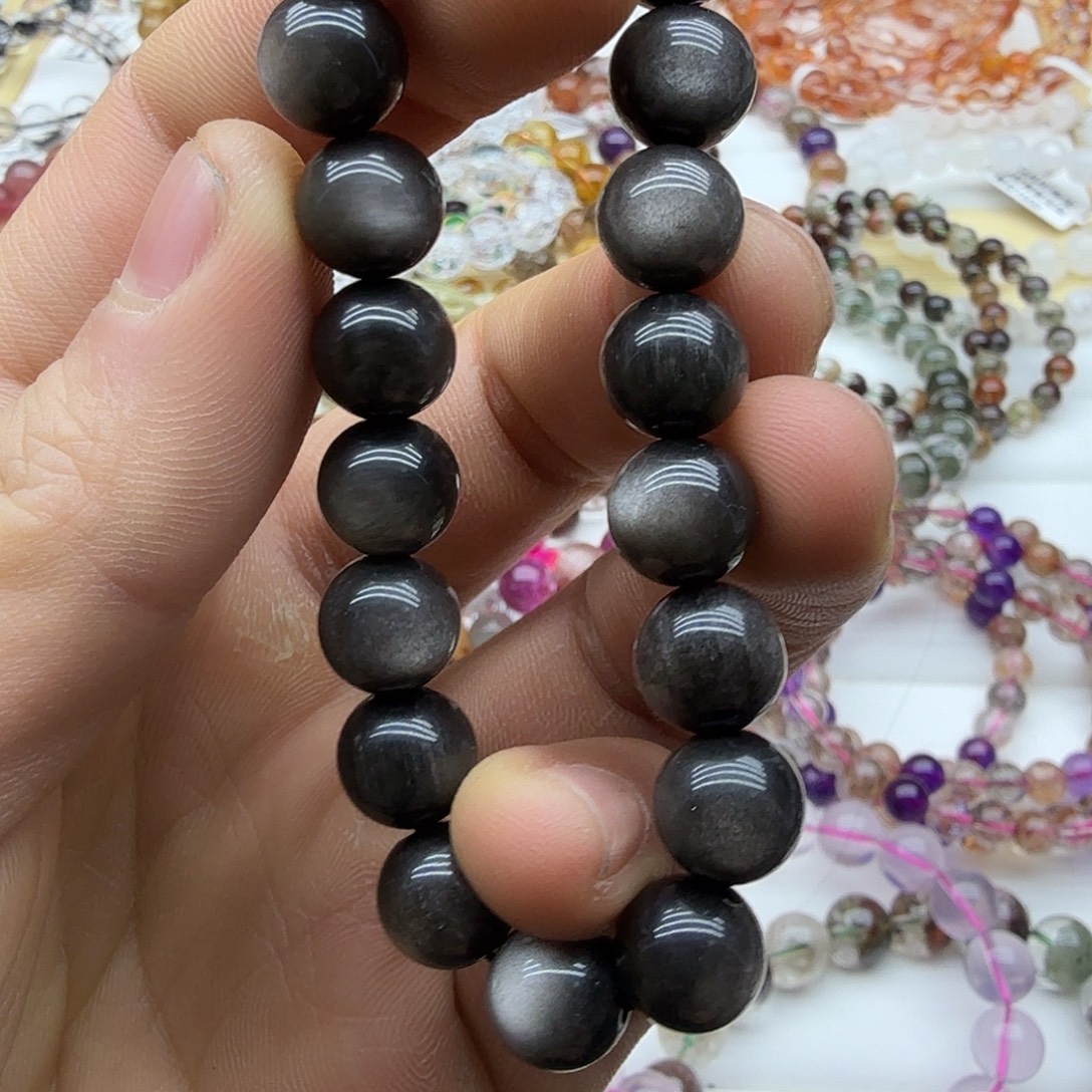 黑曜岩未镶嵌手链天然