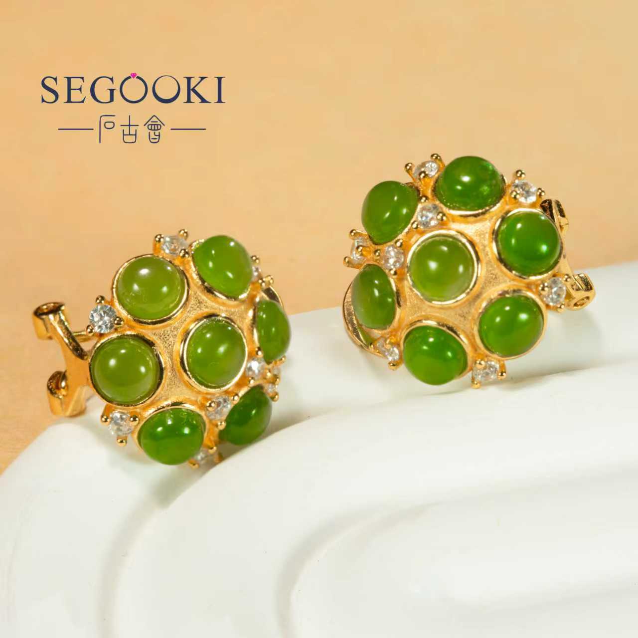 S925银和田玉(碧玉)耳饰-HTY576-不退不换