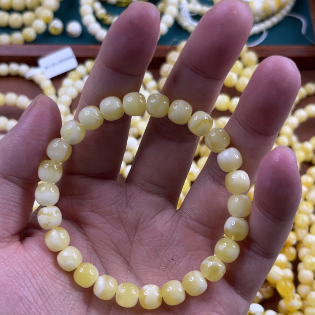 蜜蜡未镶嵌珠宝奇石8mm浓腊白花