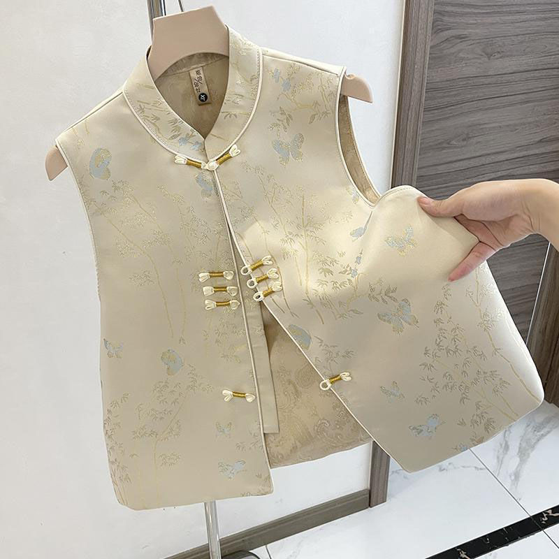 新款中国风上衣秋季外套新中式盘扣马夹妈妈背心马甲女精致