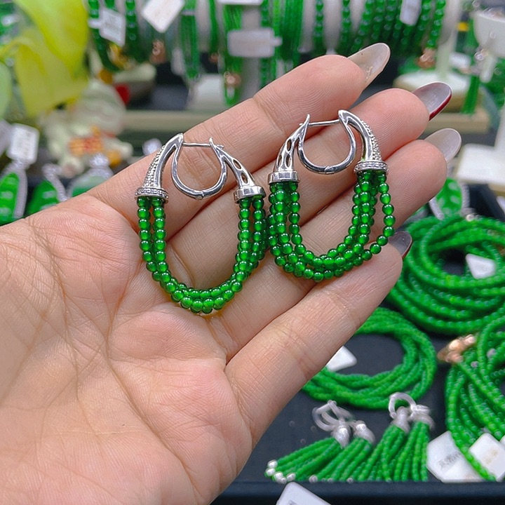 翡翠耳饰银S925镶嵌明星同款