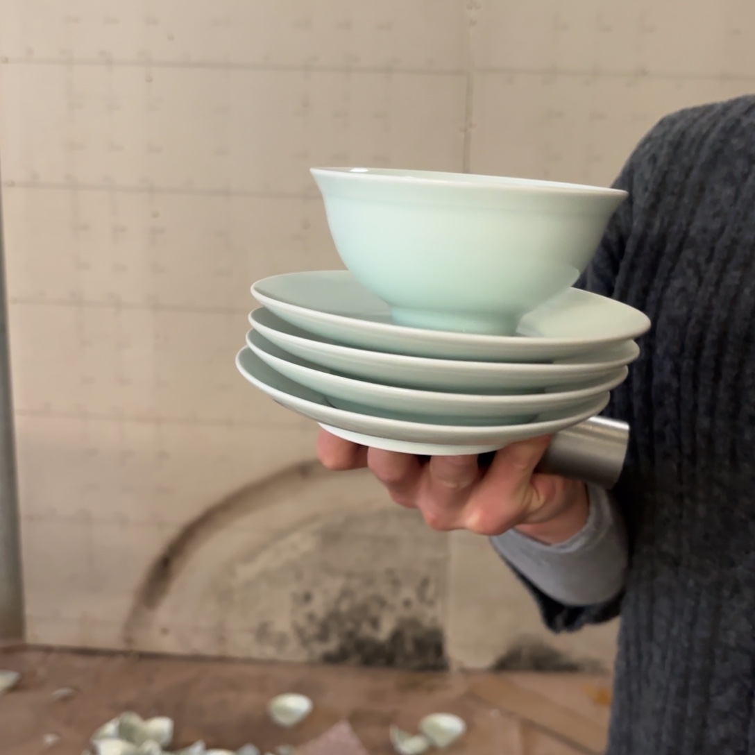 陶瓷6英寸影青吐骨碟4只微瑕