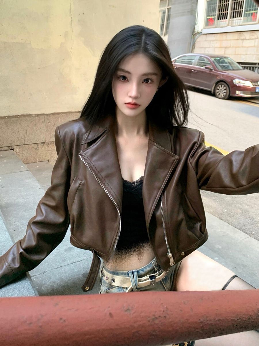 美式辣妹咖色皮衣外套女2025秋季小个子短款机车PU皮夹克甜酷上衣