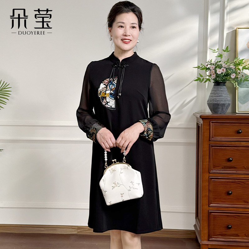 时尚2025新款妈妈装中长款新中式连衣裙中年女洋气国风长裙子8827