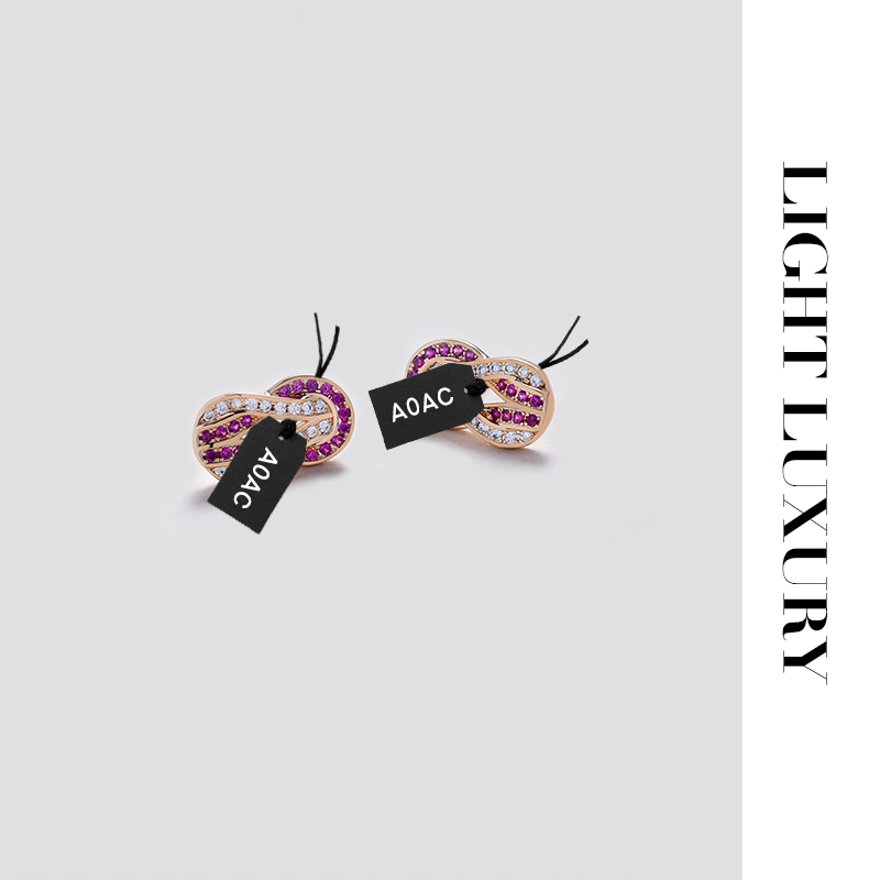 合金合成锆石耳饰 526 V金发字扣马蹄交耳钉 耳环女 设计感