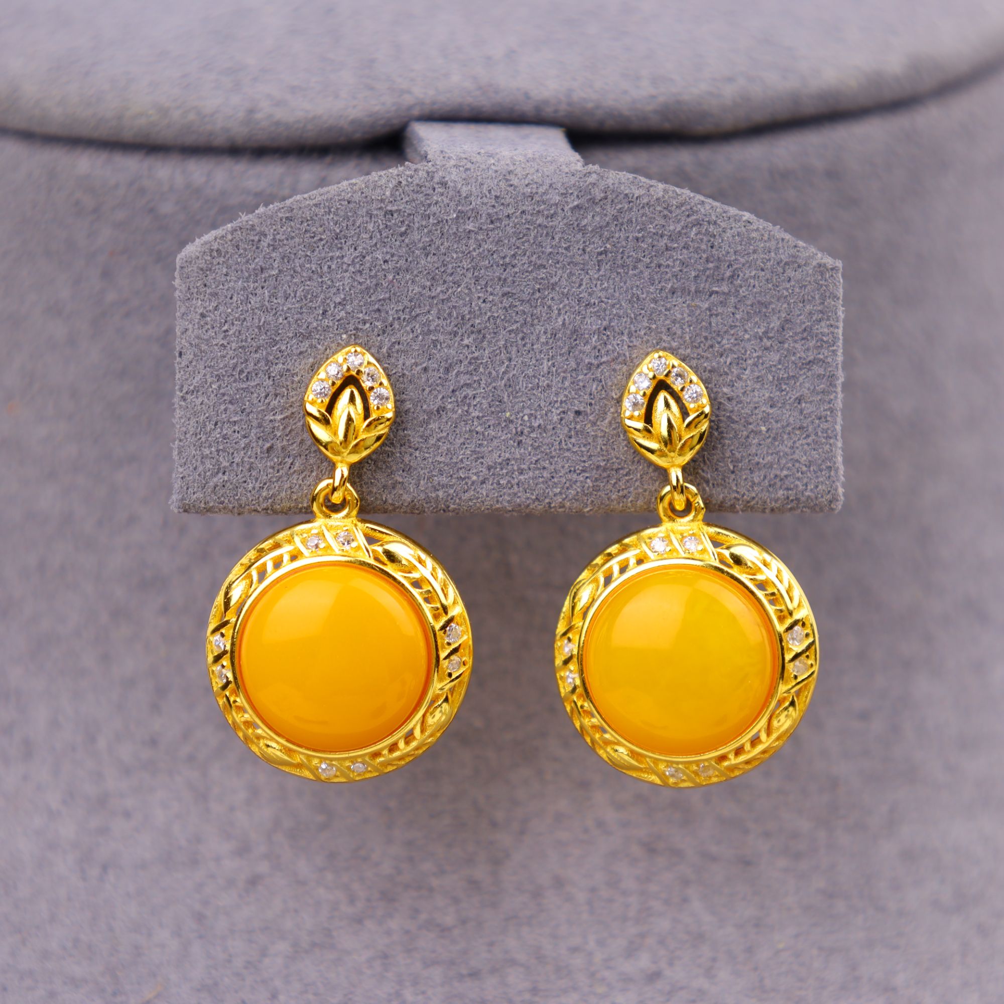 【心如珠宝甄选】麦穗 蜜蜡蛋面耳钉 208228