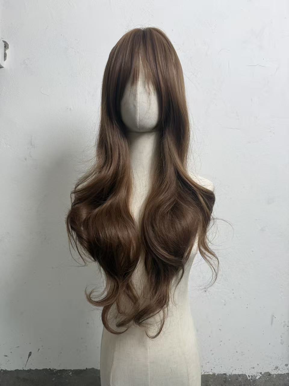 甜美可爱榛果灰棕可齐可八字刘海长卷发全头套假发韩系气质