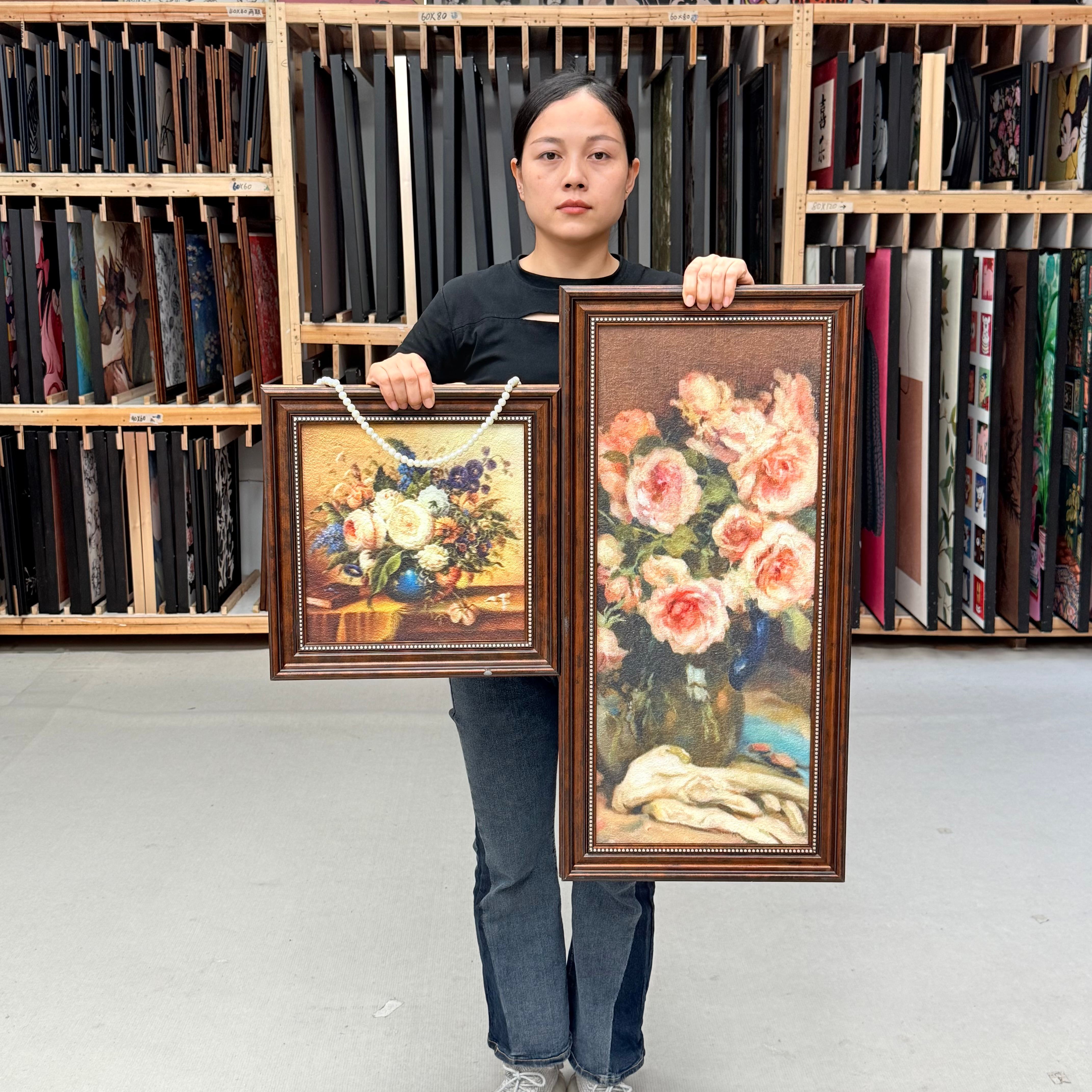 法式花卉装饰画中古风餐厅画法式组合壁画S002卧室床头花瓶二联48
