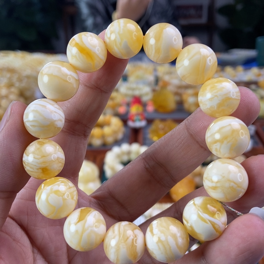 琥珀珠宝奇石未镶嵌14+虎皮纹同料串26.65