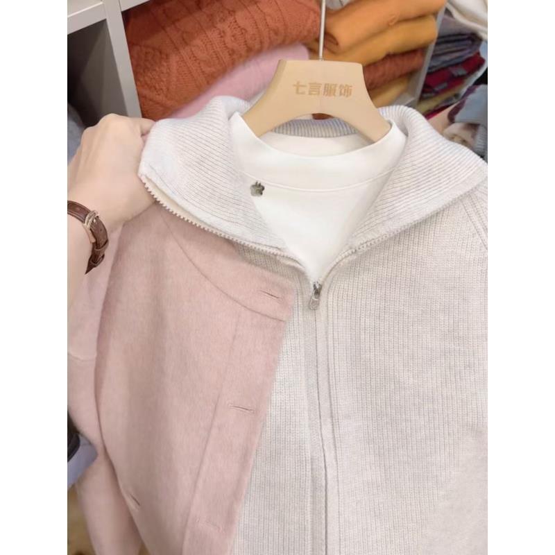 七言家巨好看！气质米 拉链可翻领软糯开衫毛衣
