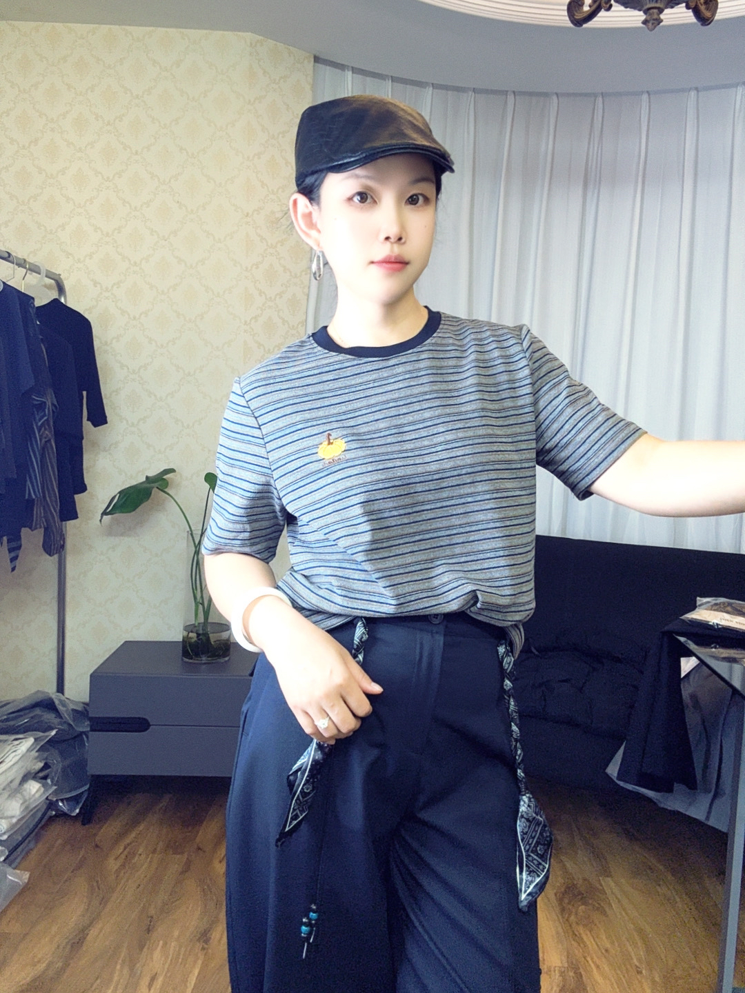 ［米瓯家］秋冬季休闲条纹南瓜T女
