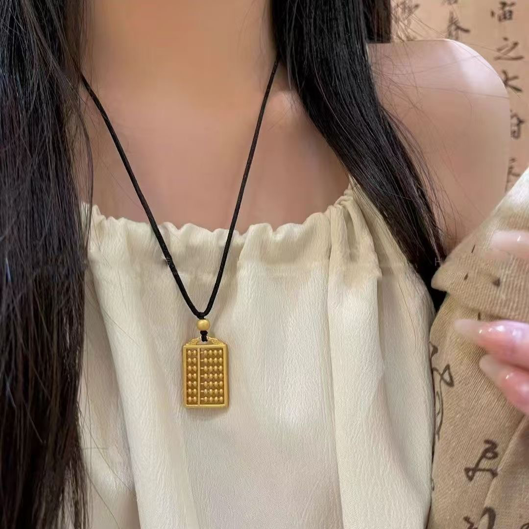 铜合金吊坠 （祥云算盘吊坠金色女款情侣饰品项链）锁骨链复古挂坠