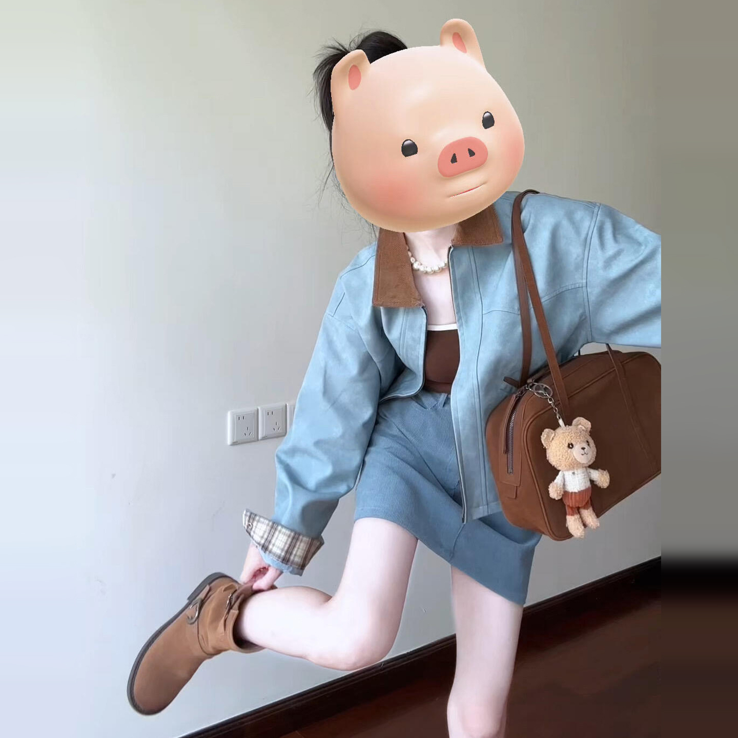 韩系独特漂亮宽松翻领外套女早秋季2025新款休闲半裙两件套装7308