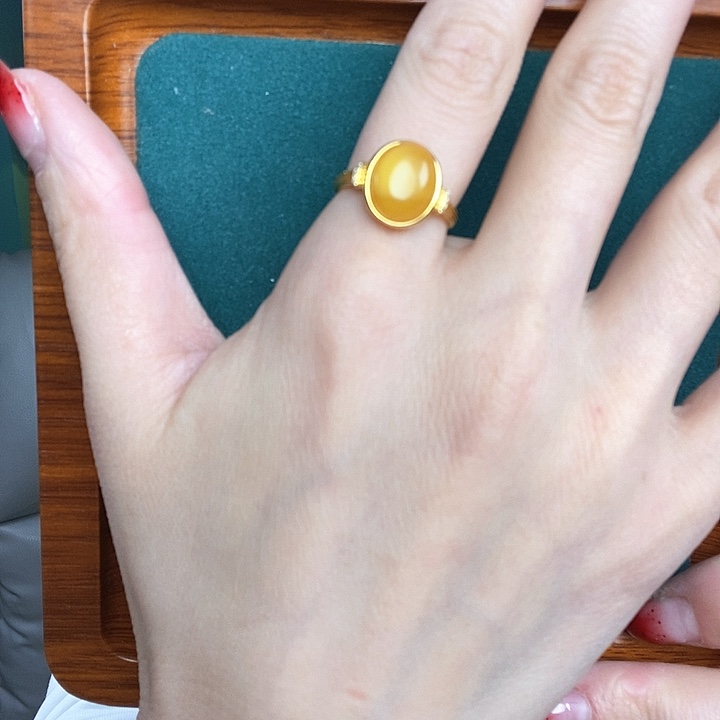 蜜蜡戒指银S925镶嵌戒指