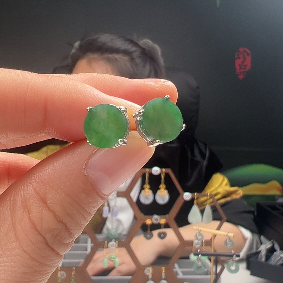银S925镶嵌翡翠耳饰好*徐
