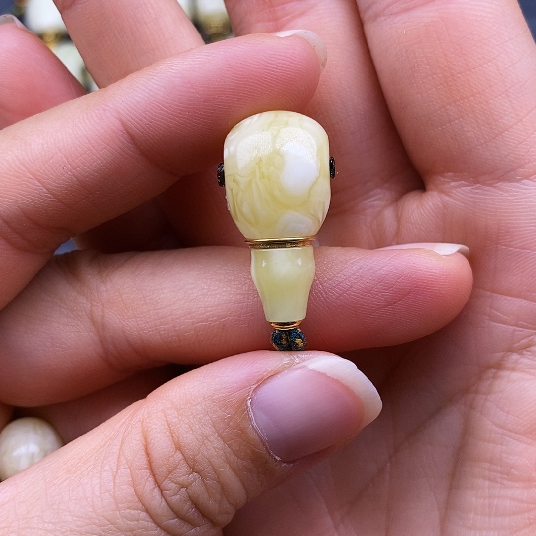琥珀18K金镶嵌裸石12.9mm 蜜蜡金腰带三通