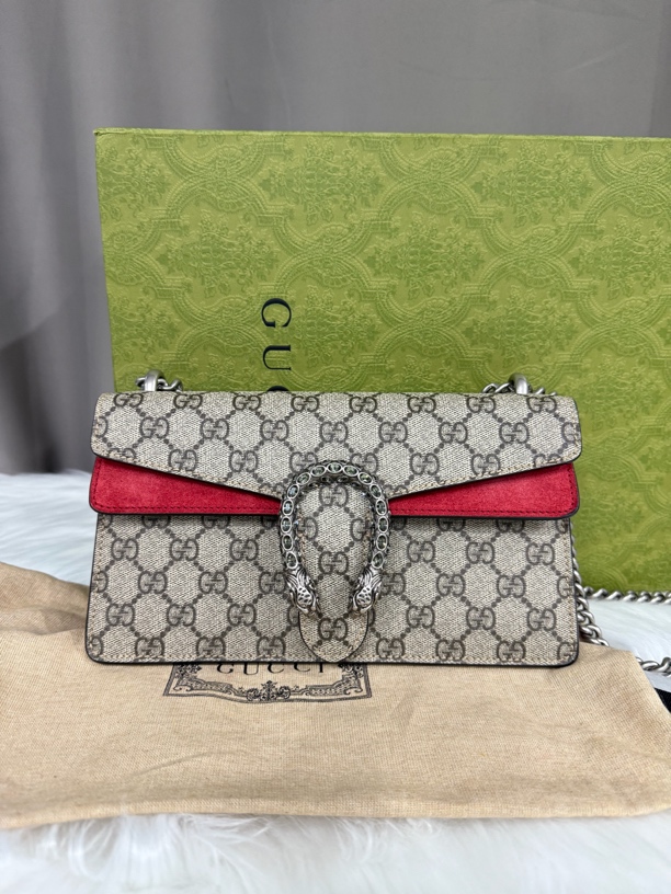 95新 GUCCI/古驰 古驰新款红色钻扣酒神单肩斜挎包