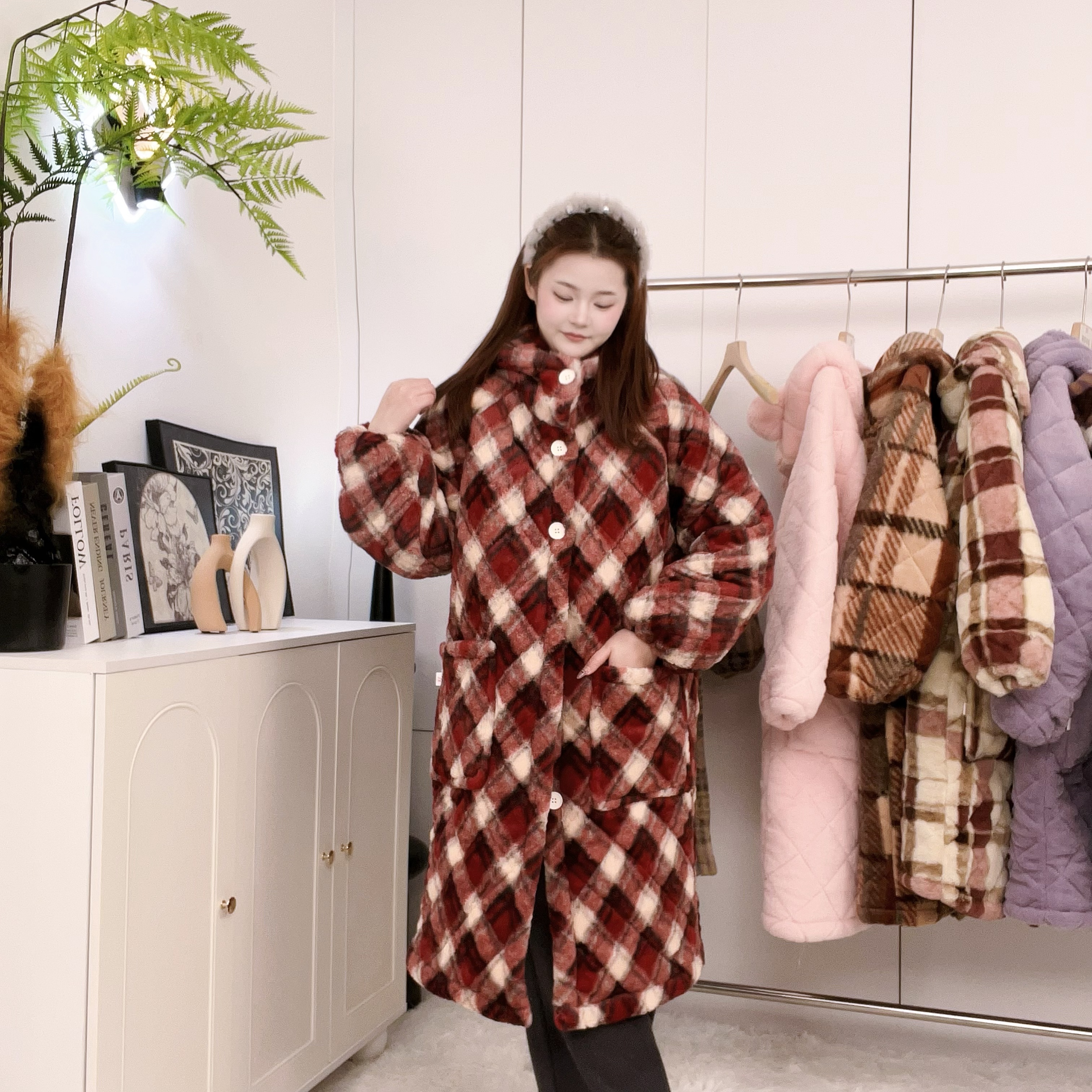 【特厚款】冬仿兔毛三层加棉加厚宽松家居服棉服保暖睡衣可外穿冬季