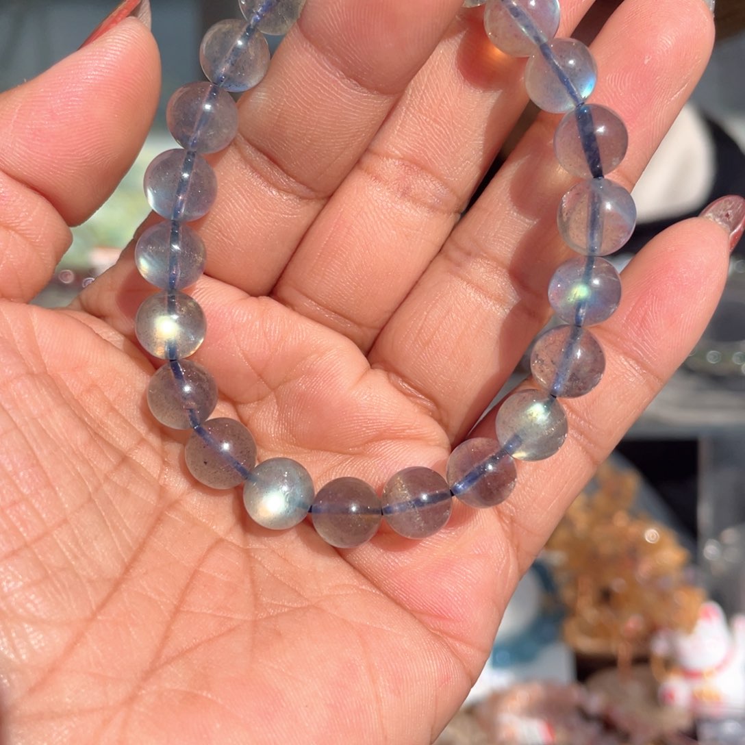 月光石手串未镶嵌8.5mm透体灰月光手串