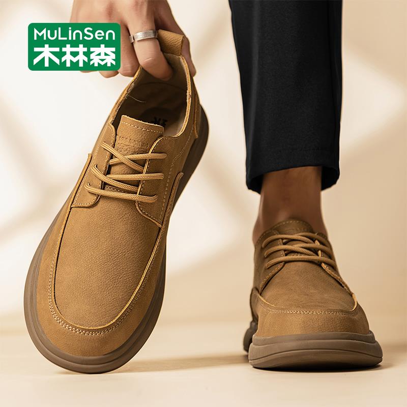 木林森男鞋秋季2025新款复古皮鞋男款年轻人软面软底通勤休闲鞋男
