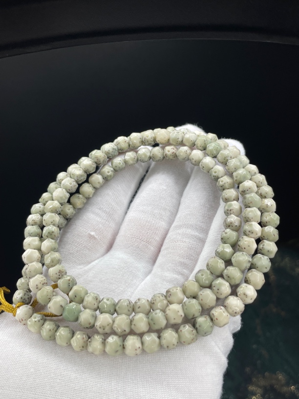 懿缘 SS双金款7改全玉化无相脖挂留白一物一图高端星月珠串文玩
