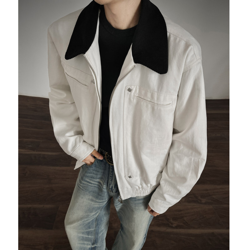 美式复古工装风长袖底特律夹克秋季男女拉链巴恩风外套灯芯绒