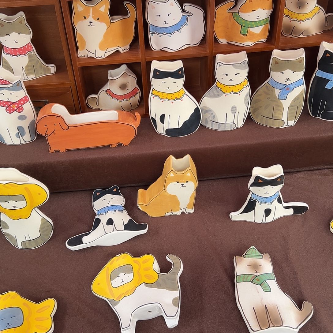 瓷片猫猫陶瓷手作花瓶