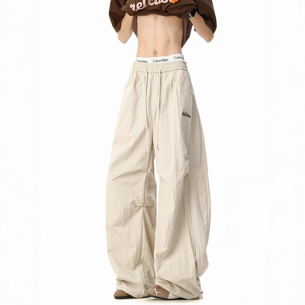 JiaQi美式复古褶皱弯刀伞兵男女春季新款潮牌hiphop阔腿裤子